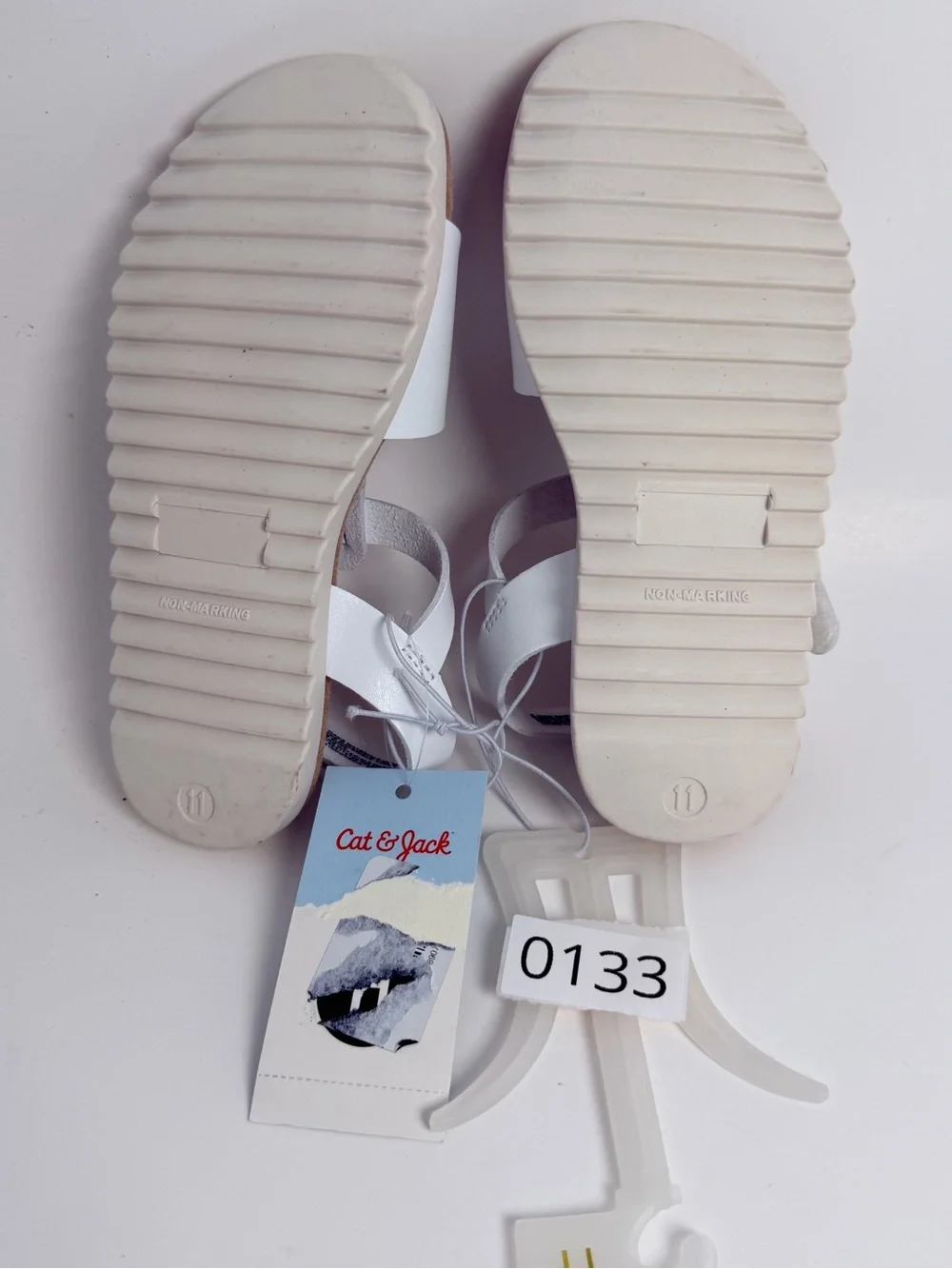 Cat & Jack White Buckle Strap Kids Sandals with Tan Footbed